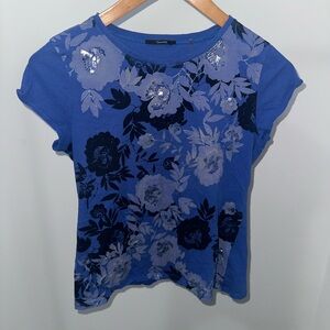 Y2K Blue Floral Short Sleeve Women's Top